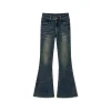 Via Pitti Faded Washed Blue Flare Jeans Blue