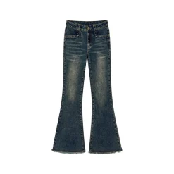 Via Pitti Faded Washed Blue Flare Jeans Blue