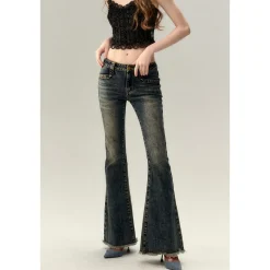 Via Pitti Faded Washed Blue Flare Jeans Blue