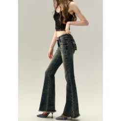 Via Pitti Faded Washed Blue Flare Jeans Blue