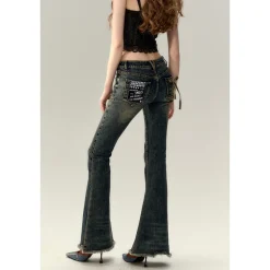 Via Pitti Faded Washed Blue Flare Jeans Blue