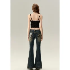 Via Pitti Faded Washed Blue Flare Jeans Blue