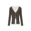 Via Pitti Fake-2-Piece Hollow Out Knit Long Cardigan Brown