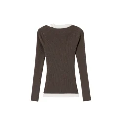 Via Pitti Fake-2-Piece Hollow Out Knit Long Cardigan Brown