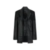 Via Pitti Fake-2-Piece Lace Patchwork Leather Jacket Black