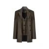 Via Pitti Fake-2-Piece Lace Patchwork Leather Jacket Brown