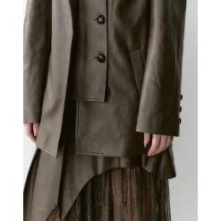 Via Pitti Fake-2-Piece Lace Patchwork Leather Jacket Brown