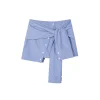 Via Pitti Fake-2-Piece Patchwork Tie Skirt Blue
