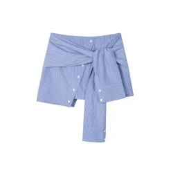 Via Pitti Fake-2-Piece Patchwork Tie Skirt Blue