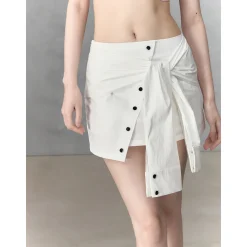 Via Pitti Fake-2-Piece Patchwork Tie Skirt White