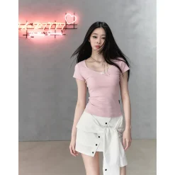 Via Pitti Fake-2-Piece Patchwork Tie Skirt White