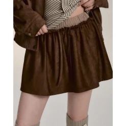 Via Pitti Fake-2-Piece Suede Short Skirt Brown