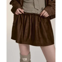 Via Pitti Fake-2-Piece Suede Short Skirt Brown