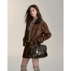 Via Pitti Fake-2-Piece Suede Short Skirt Brown