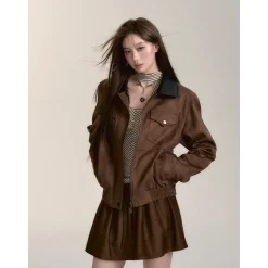 Via Pitti Fake-2-Piece Suede Short Skirt Brown