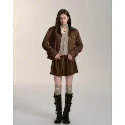 Via Pitti Fake-2-Piece Suede Short Skirt Brown