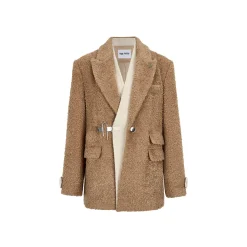 Via Pitti Fake-2-Piece Thicken Fleece Blazer Brown