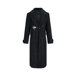 Via Pitti Fake-2-Piece Thicken Long Fleece Coat Black