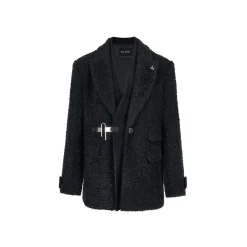 Via Pitti Fake-2-Piece Thicken Fleece Blazer Black