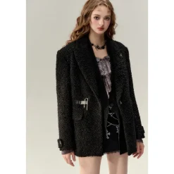 Via Pitti Fake-2-Piece Thicken Fleece Blazer Black
