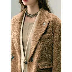 Via Pitti Fake-2-Piece Thicken Fleece Blazer Brown