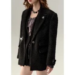 Via Pitti Fake-2-Piece Thicken Fleece Blazer Black