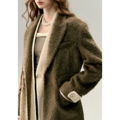 Via Pitti Fake-2-Piece Thicken Long Fleece Coat Brown