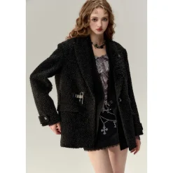 Via Pitti Fake-2-Piece Thicken Fleece Blazer Black