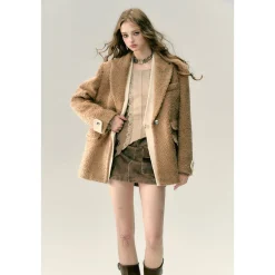 Via Pitti Fake-2-Piece Thicken Fleece Blazer Brown