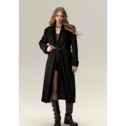Via Pitti Fake-2-Piece Thicken Long Fleece Coat Black