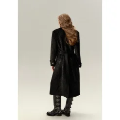 Via Pitti Fake-2-Piece Thicken Long Fleece Coat Black
