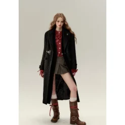 Via Pitti Fake-2-Piece Thicken Long Fleece Coat Black