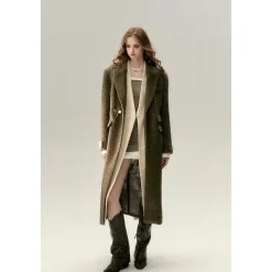 Via Pitti Fake-2-Piece Thicken Long Fleece Coat Brown