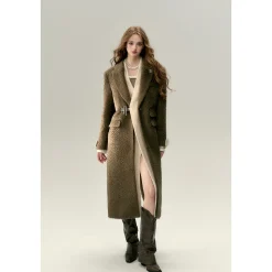 Via Pitti Fake-2-Piece Thicken Long Fleece Coat Brown