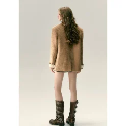 Via Pitti Fake-2-Piece Thicken Fleece Blazer Brown