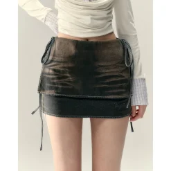 Via Pitti Fake-2-Piece Tie Denim Skirt