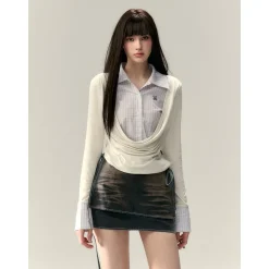 Via Pitti Fake-2-Piece Tie Denim Skirt