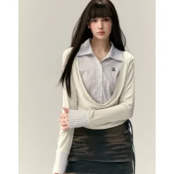 Via Pitti Fake-2-Piece Tie Denim Skirt