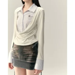 Via Pitti Fake-2-Piece Tie Denim Skirt