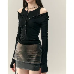 Via Pitti Fake-2-Piece Tie Denim Skirt