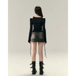 Via Pitti Fake-2-Piece Tie Denim Skirt
