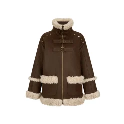 Via Pitti Fluffy Patchwork Reversible Suede Jacket Brown