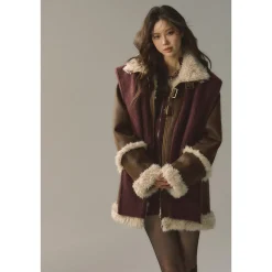 Via Pitti Fluffy Patchwork Reversible Suede Jacket Brown