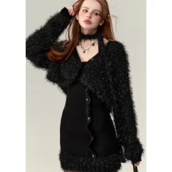 Via Pitti Fluffy Shiner Short Cardigan Black