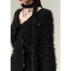 Via Pitti Fluffy Shiner Short Cardigan Black