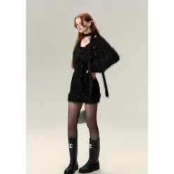 Via Pitti Fluffy Shiner Short Cardigan Black