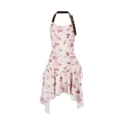 Via Pitti Halter Floral Drawstring Dress