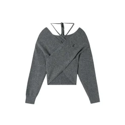 Via Pitti Halter Straps Crossed Knit Top Grey