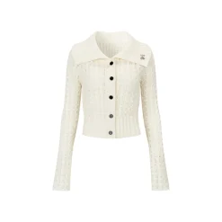 Via Pitti Heavy Lapel Short Knit Cardigan White