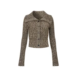 Via Pitti Heavy Lapel Short Knit Cardigan Dark Brown